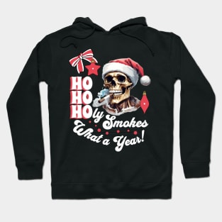 Funny Christmas Skeleton Wearing Santa Hat and Smoking Cigar Hoodie